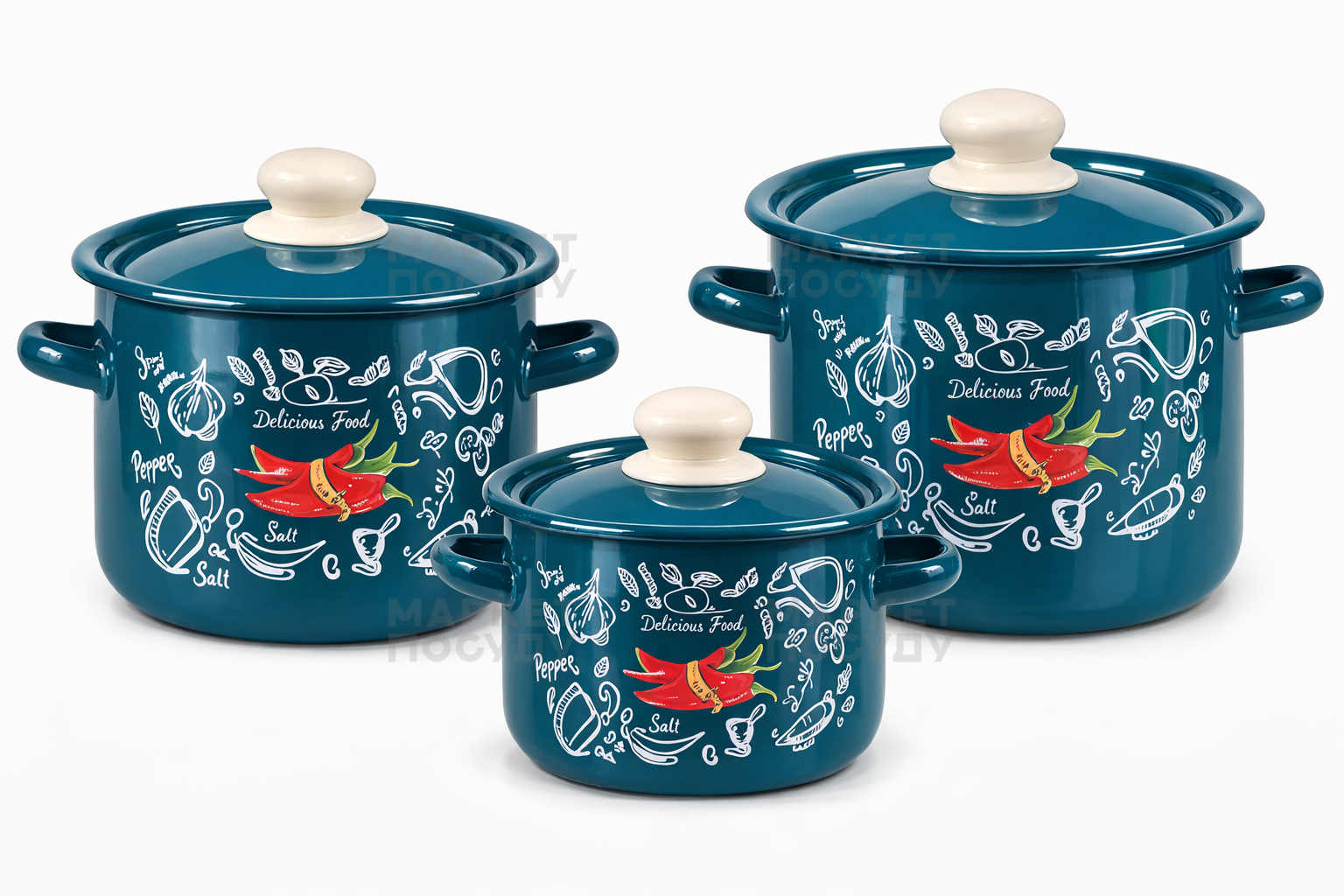 Набір каструль Idilia Спайсі аквамарин 3 предмети 2/4,5/5,5л (244), фото 